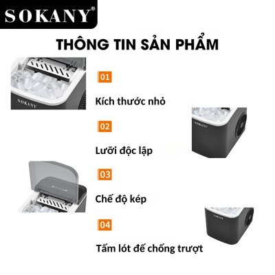 Máy làm đá tự động gia đình SOKANY làm đá nhanh trong vài phút, tiện dụng tiết kiệm điện - SK03038 - HÀNG CHÍNH HÃNG - DELIYA