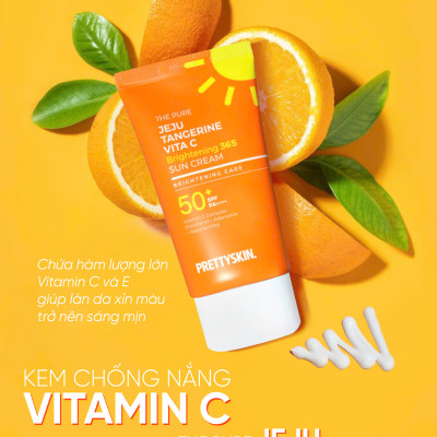 Kem chống nắng Vitamin C Pretty Skin Jeju Vita C Brightening 365 Sun Cream Hàn Quốc 50ml