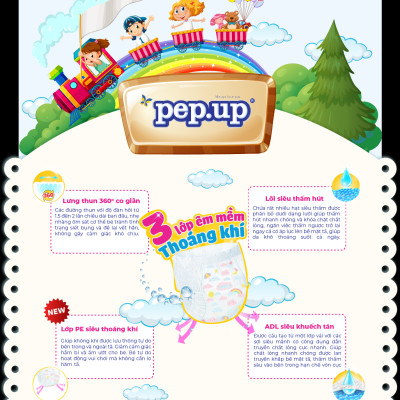 Combo 2 Gói Tã/Bỉm Quần Em Bé Pep.up Extra Dry Siêu Mềm Mại, Siêu Khô Thoáng, Kháng Khuẩn Size L (20 Miếng/Gói)