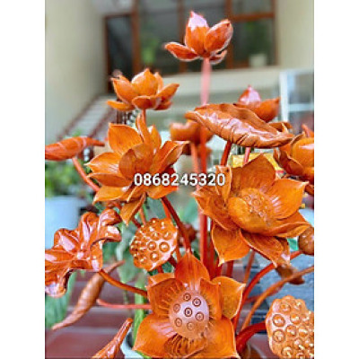 2 bình hoa sen 25 bông phong thủy trang trí phòng khách phòng thờ bằng gỗ hương đá cực đẹp 