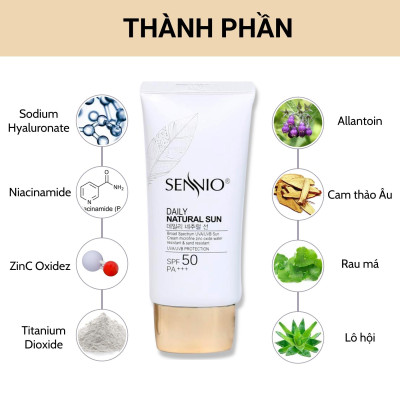 Kem chống nắng kiềm dầu Sennio Daily Natural Cream SPF 50 PA+++ dưỡng trắng da phù hợp cho da dầu mụn 50ml SNO 803