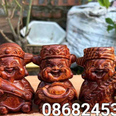 Bộ tượng năm vị thần tài  may mắn bằng gỗ trắc kt 9×6cm