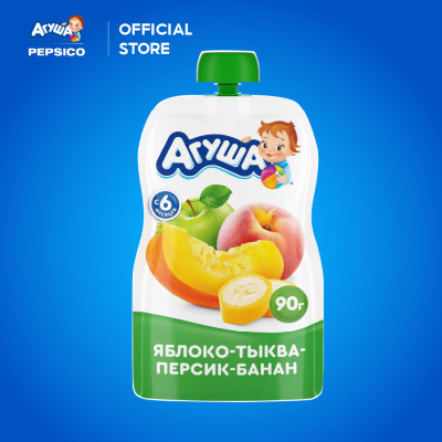 Thùng 10 Gói Trái cây nghiền vị táo, đào, chuối và bí ngô Agusha 90g/gói dành cho bé từ 6 tháng trở lên