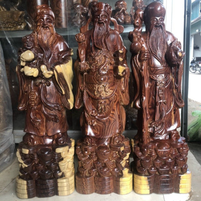 Bộ tam đa phúc lộc thọ bằng gỗ trắc kt cao 30