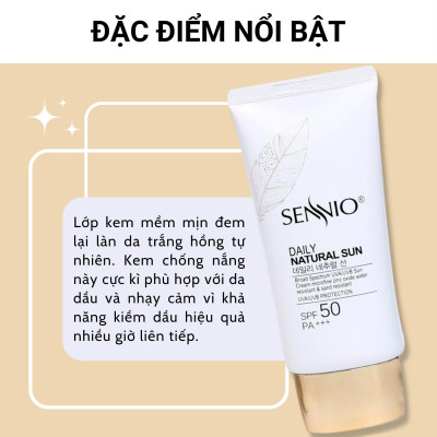 Kem chống nắng kiềm dầu Sennio Daily Natural Cream SPF 50 PA+++ dưỡng trắng da phù hợp cho da dầu mụn 50ml SNO 803