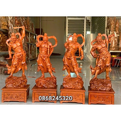 Bộ tượng tứ đại kim cương bằng gỗ hương đá kt cao 50×20×15cm + thêm kệ chân đế cao 10cm