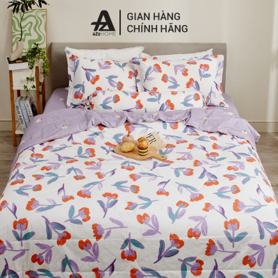 Bộ Ga Giường Mền Chần Bông 5 Món Sweet Flowers Mềm Mại 100% Cotton Tự Nhiên A2Z Home