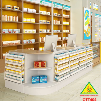 Bàn tính tiền siêu thị , Bàn thu ngân thiết kế tiện lợi QTT404 - Nội thất lắp ráp Viễn Đông Adv