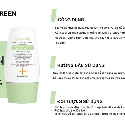 Kem đi nắng trắng da cho da mụn da dầu da hỗn hợp SMART TOUCH SUNSCREEN OIL CONTROL chai 50ml
