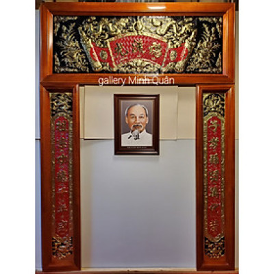 BỘ HOÀNH PHI CÂU ĐỐI THỜ GIA TIÊN ( ĐỒNG VÀNG LIỀN TẤM KHUNG GỖ DỔI SƠN PU)