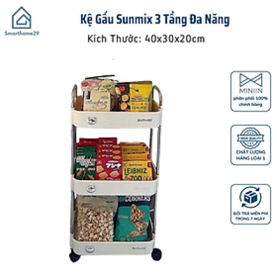 Kệ Gấu Sunmix 3 Tầng Đa Năng, Kệ Để Đồ Khay Nhựa Cao Cấp Khung Inox, Có Bánh Xe Và Tay Cầm Di Chuyển - HÀNG CHÍNH HÃNG MINIIN