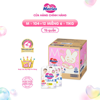 Thùng 2 Tã/bỉm quần Merries cộng miếng đủ size M58/L50/XL44/XXL28