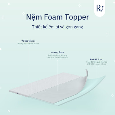 Nệm Cuộn Trải Sàn Cao Cấp (Foam Topper) Ru9 - Thoải Mái Mọi Nơi | Lớp Foam Nâng Đỡ | 7 Kích Thước | 30 Ngày 1 Đổi 1