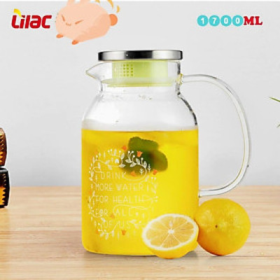 Bình đựng nước uống thủy tinh cao cấp nắp inox 1.7l ( Giao hoa ngẫu nhiên )
