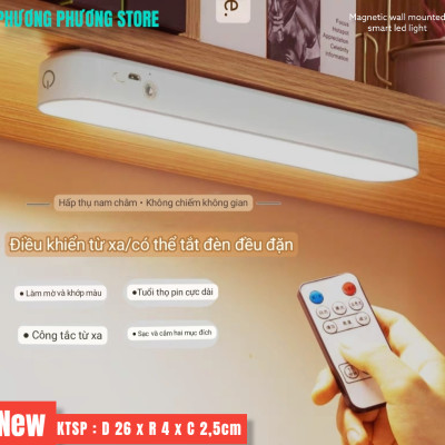 Đèn Đọc Sách tích điện 4 nấc sáng Đa chức năng Nhiều chế độ cảm ứng 1 chạm có Điều khiển từ xa và Hẹn giờ Dán Tường Led Nam Châm Bàn Trang Điểm Gắn Gương