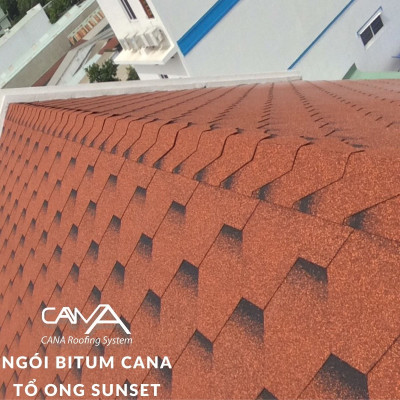 Ngói nhựa đường phủ đá CANA tổ ong sunset - ngói lợp bitum Hàn Quốc bền đẹp cho biệt thự, nhà phố, resort, đóng gói 22 tấm/gói phủ 3m2 mái
