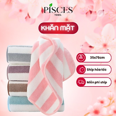 Khăn Mặt PISCES TOWEL 35x75cm Họa Tiết Sọc Cotton Mềm Mại, Khăn Spa Yoga Gym Thể Thao Thấm Hút Mồ Hôi