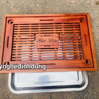 Khay trà mẫu mới bằng gỗ hương kt 42x28x6cm 