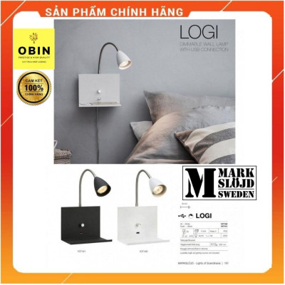 Đèn tường, đèn đọc sách, đèn rọi Markslojd Logi, tích hợp tích hợp công tắc điều chỉnh độ sáng và cổng sạc Micro usb, màu trắng