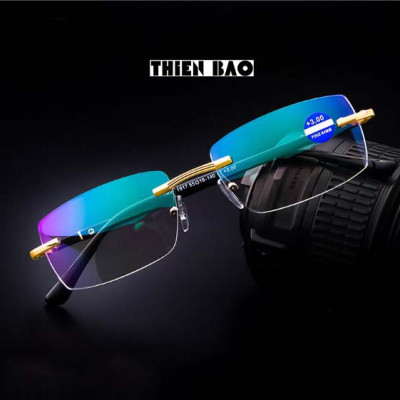 Kính lão thị, viễn thị Hai tròng nhìn XA - GẦN đọc chữ nhìn xa, tròng váng xanh, GỌNG KHOAN nam nữ không viền KT1K