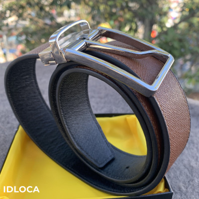Thắt lưng nam cao cấp IDLOCA - 2 mặt da bò nâu và đen, đầu xoay hợp kim nhập khẩu (dây nịt nam)