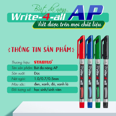 Bút kỹ thuật STABILO Write-4-all PERMANENT S 0.5mm (AP166S) - Đỏ