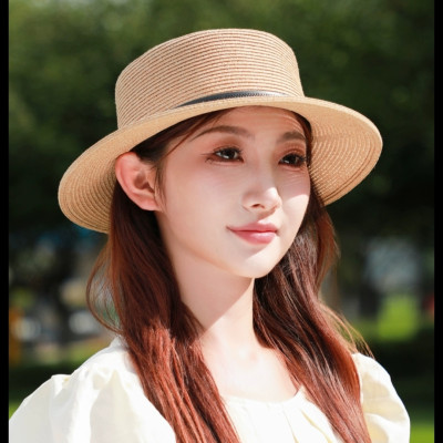 Nón vành nhỏ fedora chất liệu cói mũ rộng vành đi biển phối đai da thời trang Hàn Quốc dón24080501