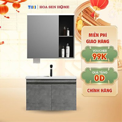 BỘ TỦ GƯƠNG LAVABO TUSLO C001 LUXURY chất liệu gỗ Plywood phủ Laminate sang trọng, đèn Led cảm biến thông minh - Hoa Sen Home - Hàng chính hãng 