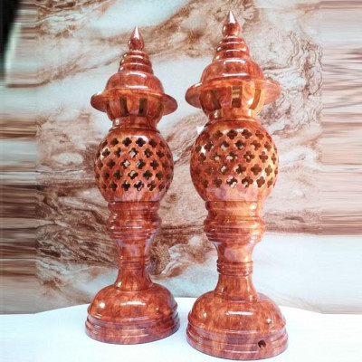 cặp Đèn thờ tổ ong cao 34cm ,màu đỏ vân quả dứa gỗ xà cừ hàng xuất khẩu