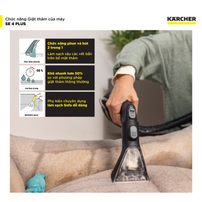 (Sản xuất Châu Âu) Máy giặt thảm, Sofa Karcher SE 4 Plus - Công suất 1000W - Làm sạch thảm, sofa và hút bụi đa năng dùng cho gia đình - Hàng Chính Hãng