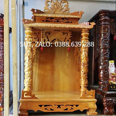 Bàn Thờ Thần Tài Ông Địa mái chùa 60cm Gõ khung Căm Xe