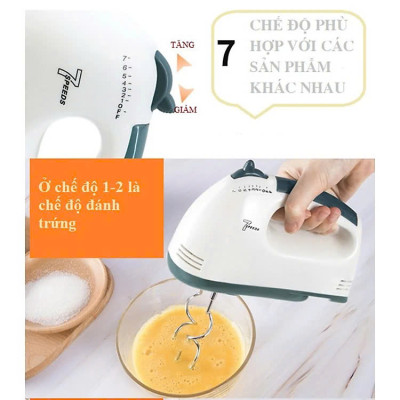 Máy Đánh Trứng Cầm Tay 7 Tốc Độ Công Suất Lớn Tặng Kèm 4 Que Đánh Cao Cấp Thép Không Gỉ - Hàng Chính Hãng - Hàng Nhập Khẩu