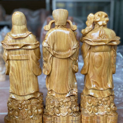 Bộ tượng phật tam đa phúc lộc thọ bằng gỗ huyết long kt cao 30×11×9cm