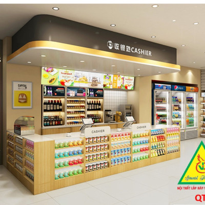 Quầy tính tiền, Bàn thu ngân cho cửa hàng tiện lợi, siêu thị mini QTT431 - NỘI THẤT LẮP RÁP VIENDONGADV