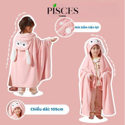 Khăn Ủ Áo Choàng Tắm PISCES TOWEL Có Mũ Cho Bé Hình Vịt Donan Ngộ Nghĩnh Mềm Mại Thấm Hút Tốt