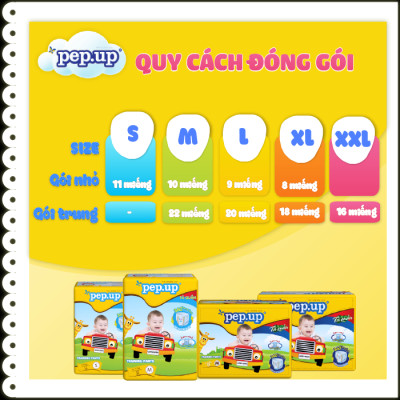 Combo 4 Gói Tã/Bỉm Quần Em Bé Pep.up Extra Dry Siêu Mềm Mại, Siêu Khô Thoáng, Kháng Khuẩn Size L (9 Miếng/Gói)