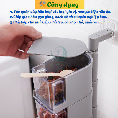 Hộp Gia Vị Treo Tường Xoay 360 Độ- Hộp Đựng Gia Vị Đa Năng Gắn Tường- Kệ Gia Vị Xoay Thông Minh 4 Ngăn- Hộp Đựng Thực Phẩm Mini Gắn Bếp- Hộp Đựng Gia Vị Dạng Kéo Gắn Đứng