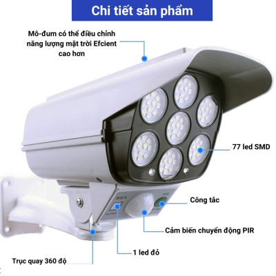 Đèn LED Năng Lượng Mặt Trời Giả Camera Ngoài Trời Cảm Ứng Chuyển Động Tự Động Bật Tắt Chống Trộm, Chống Nước IP67 Có Điều Khiển
