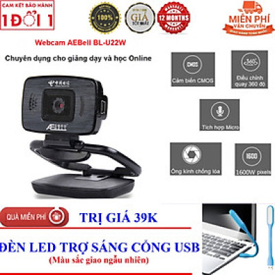 ROGTZ - Webcam học Online cho máy tính AEBell BL-U22W Độ phân giải HD 720P Micro thu âm đa hướng Quay 360 độ Trục xoay linh hoạt Chỉnh sáng thông minh Cáp dài 1,5m USB 2.0 Tương thích nhiều HĐH Dễ cài đặt Dễ sử dụng - Hàng Chính Hãng