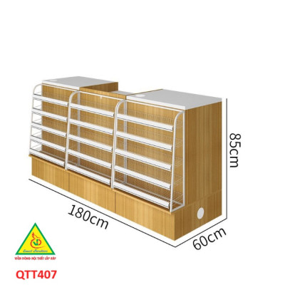 Bàn tính tiền siêu thị , Bàn thu ngân thiết kế tiện lợi QTT407 - Nội thất lắp ráp Viễn Đông Adv