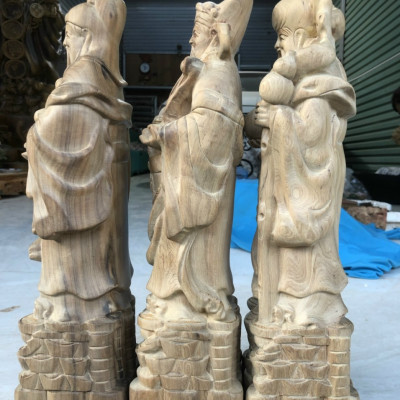 Bộ tượng phật tam đa phúc lộc thọ bằng gỗ bách xanh thơm phức kt cao 40×13×11cm