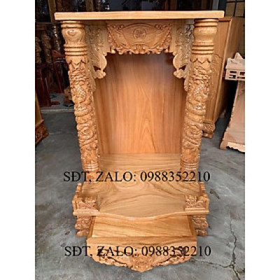 Bàn thờ ông địa gõ đỏ mái bằng chữ Tâm 60x98 cột 10