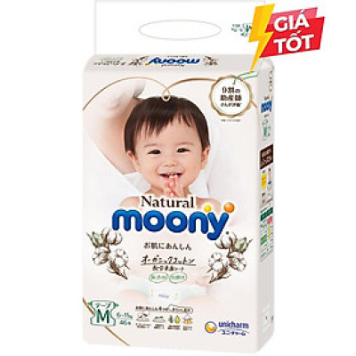Bỉm - Tã dán Moony Natural size M 46 miếng