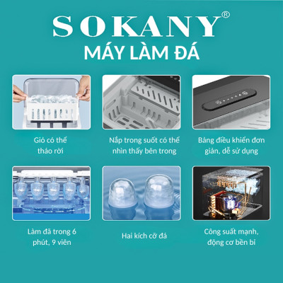 Máy làm đá tự động gia đình SOKANY làm đá nhanh trong vài phút, tiện dụng tiết kiệm điện - SK03038 - HÀNG CHÍNH HÃNG