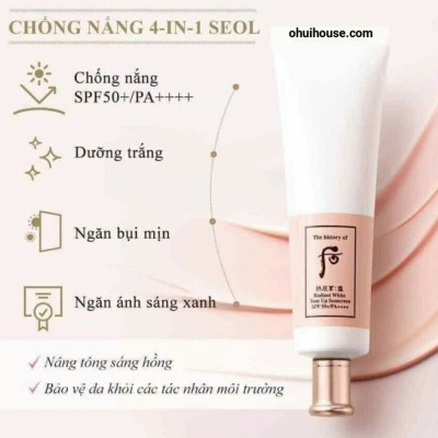 Combo 10 Gói Kem Chống Nắng Whoo Gongjinhyang Seol Radiant White Tone Up Sunscreen 1ml/gói