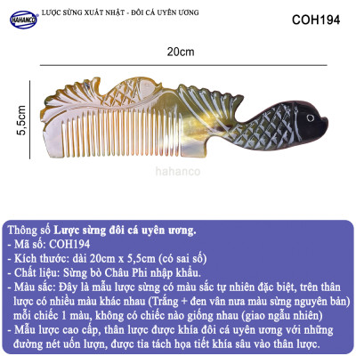  Lược Sừng Vân Nưa Đôi Cá Uyên Ương (Size: XL - 20cm) thể hiện tình yêu vĩnh cửu - Mẫu Cao Cấp Siêu Đẹp - COH194