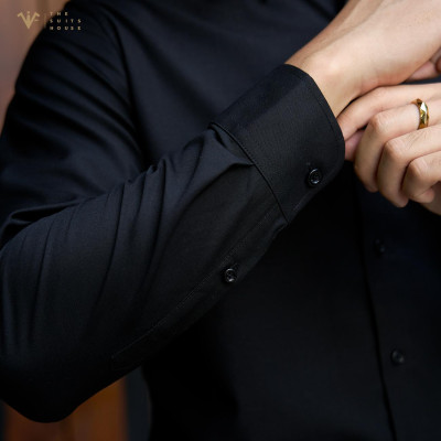 [SMARTSUIT - THE SUITS HOUSE] Sơ mi cao cấp ĐEN TRƠN, KHUY HIỆN công sở, thanh lịch, Regularfit tôn dáng