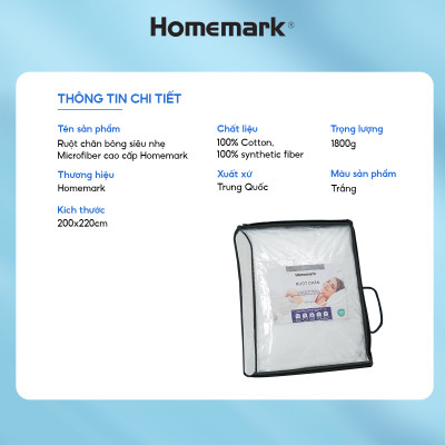 Ruột chăn bông siêu nhẹ Microfiber cao cấp Homemark lông vũ nhân tạo kháng khuẩn 200x220 cm