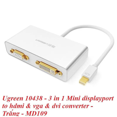 Ugreen UG10438MD109TK Màu Trắng Bộ chuyển đổi Mini displayport sang HDMI + VGA + DVI cao cấp - HÀNG CHÍNH HÃNG
