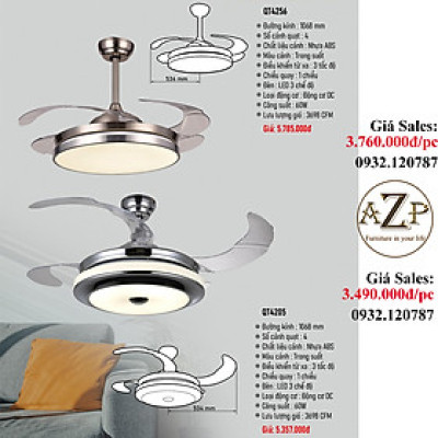 AZP - ĐÈN QUẠT TRẦN / ĐÈN TRANG TRÍ / ĐÈN PHÒNG KHÁCH / PHÒNG NGỦ AZP-QT4256 phong cách đương đại, hàng nhập khẩu AZP